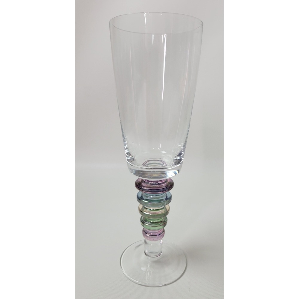 Carnival by Block Glass Water Goblet 9" Multi Color Stacked Ring Stem‎ Clear